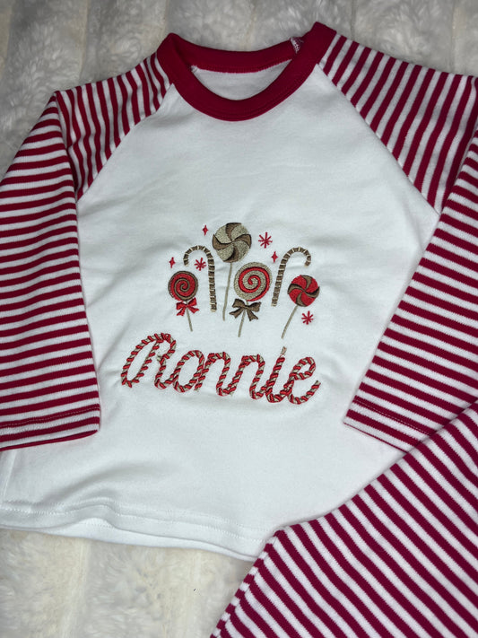 Christmas Lollipops & Candy Cane Personalised Pyjamas
