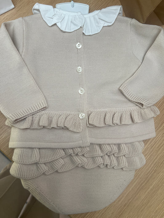 Beige frill girls two piece set