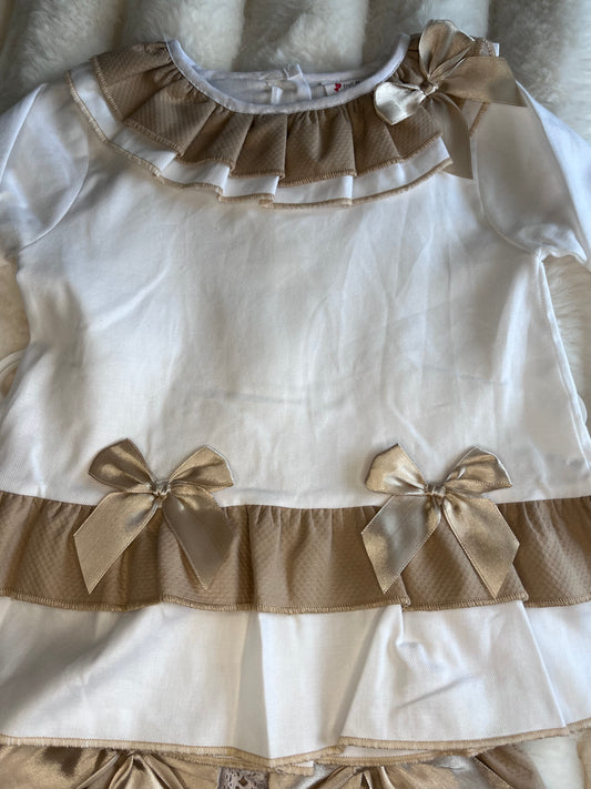 Girls Beige Double Bow 2 Piece Set