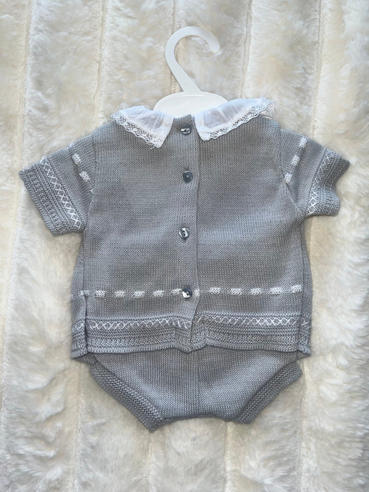 Girls Grey Knit Frill 2 Piece