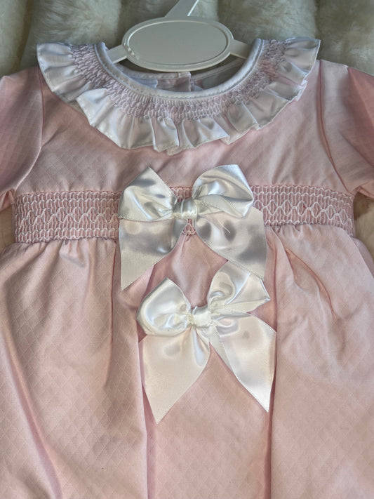 Girls Pink Double Bow Romper