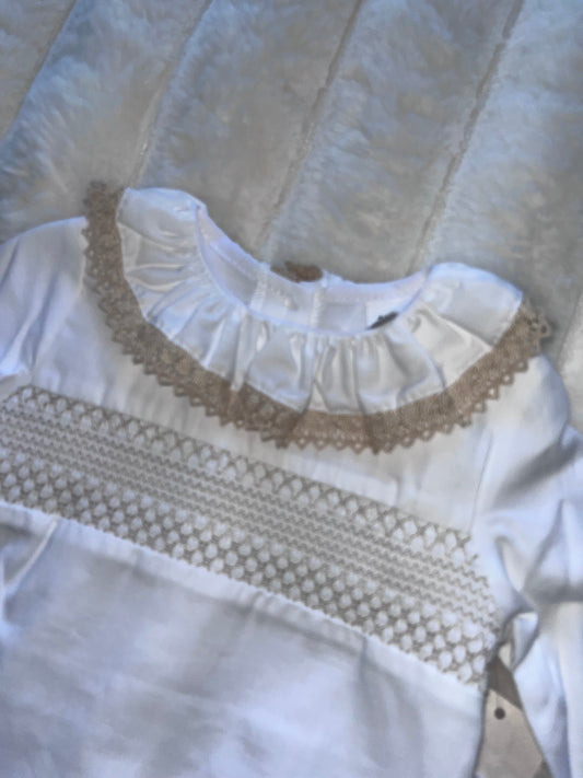 Girls Beige Smock Frill 2 Piece Set