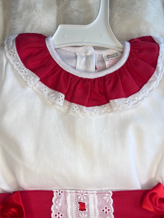 Girls 2 Piece Frill Neck Double Bow Set.