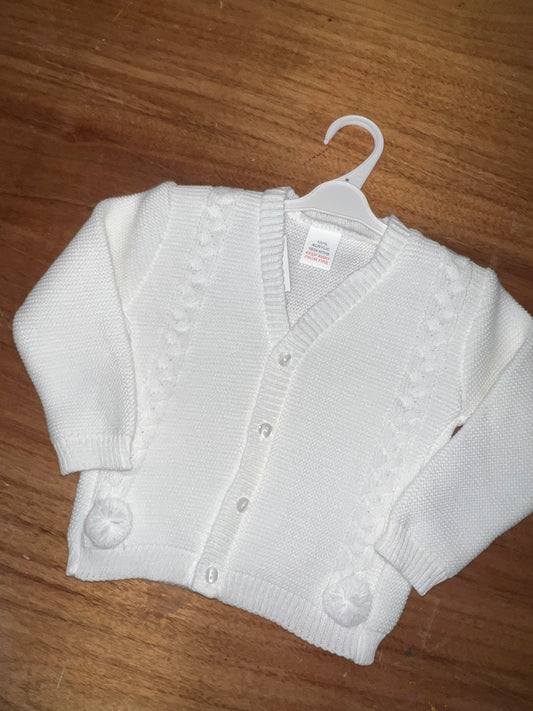 White boys double Pom Pom cardigan