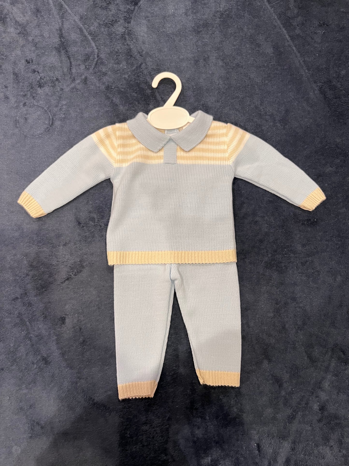 Boys Blue Loungewear With Tan Stripes
