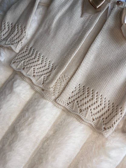 Girls Beige Double Bow Cardigan - 12 months