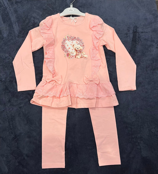 Girls Pink Teddy Bear Top & Leggings Loungewear