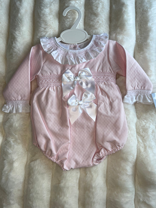 Girls Pink Double Bow Romper
