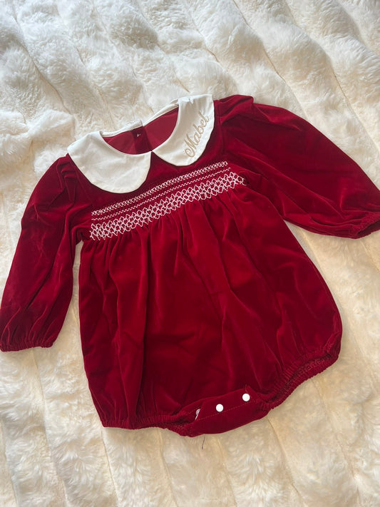 Girls Velour Smock Chest Romper