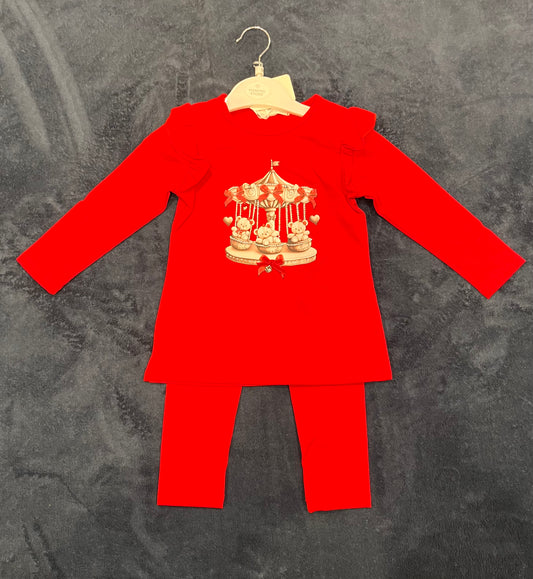 Girls Red Teddybear top & leggings loungewear
