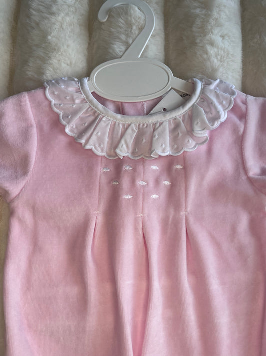 Girls Ruffle Velour Sleepsuit