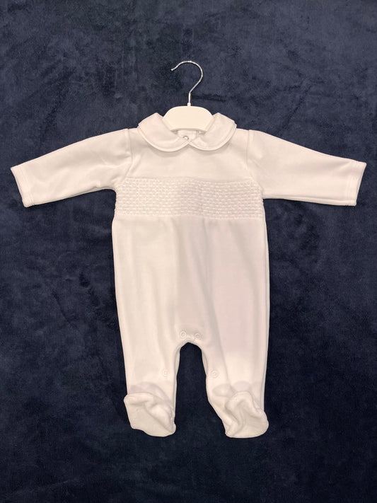 Plain white smock chest velour suit
