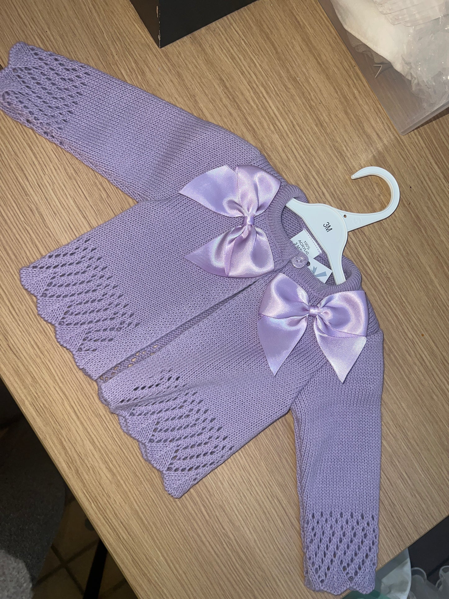 Lilac double bow girls cardigan