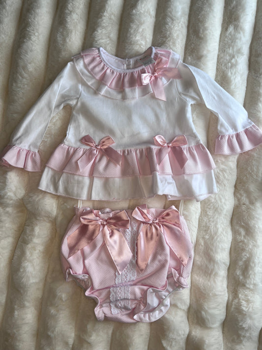 Girls Pink Double Bow 2 Piece Set
