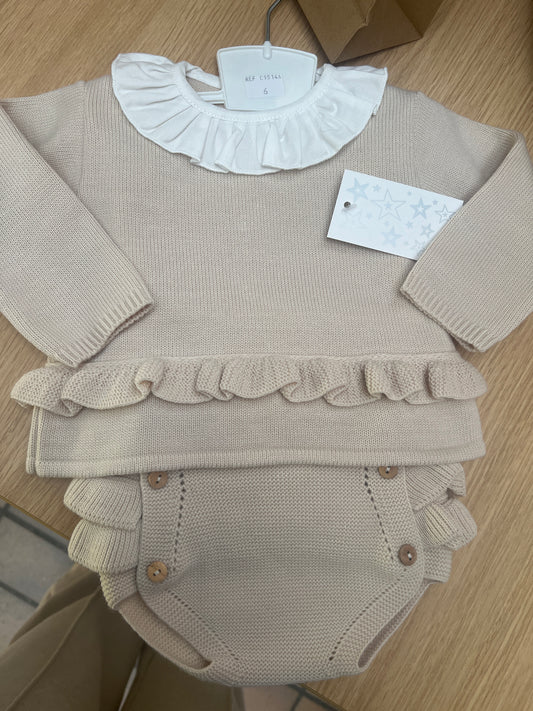 Beige frill girls two piece set