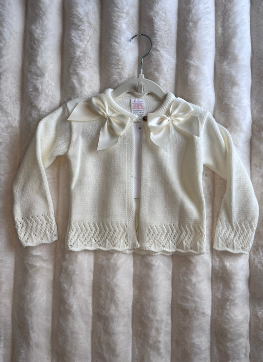 Girls Cream Double Bow Cardigan