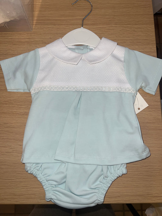 Dusty Blue boys detailed chest 2 piece set