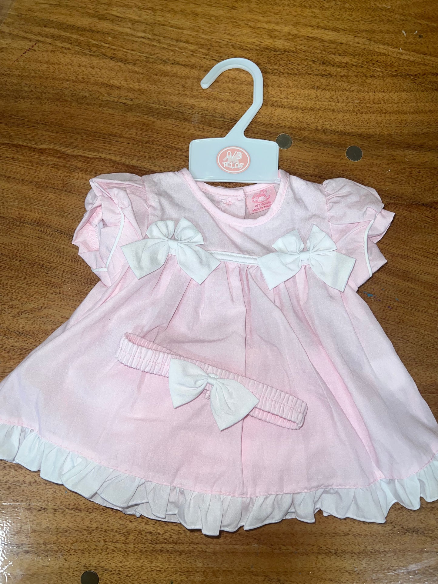 Pink girls double bow 3 piece set.