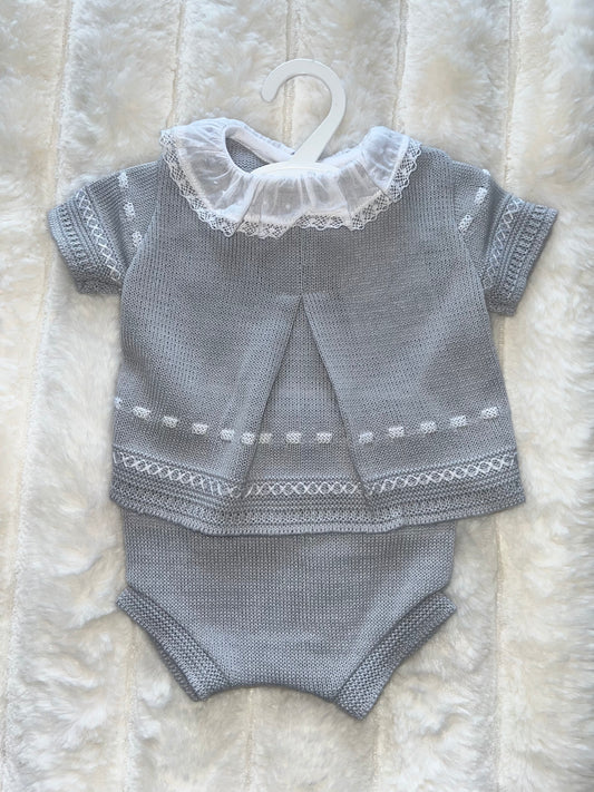 Girls Grey Knit Frill 2 Piece