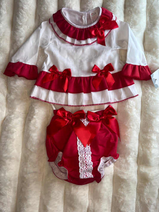 Girls Red Double Bow 2 Piece Set