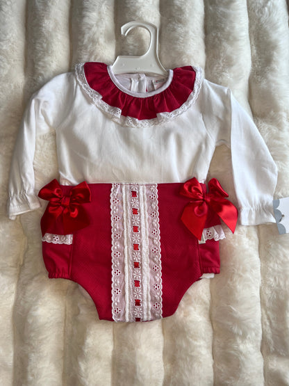 Girls 2 Piece Frill Neck Double Bow Set.
