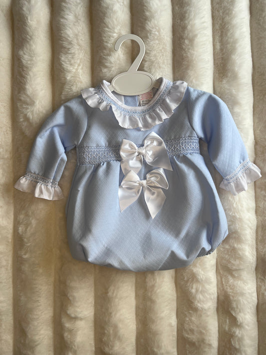 Girls Powder Blue Double Bow Romper