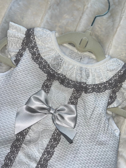 Girls Grey Bow Frill Romper
