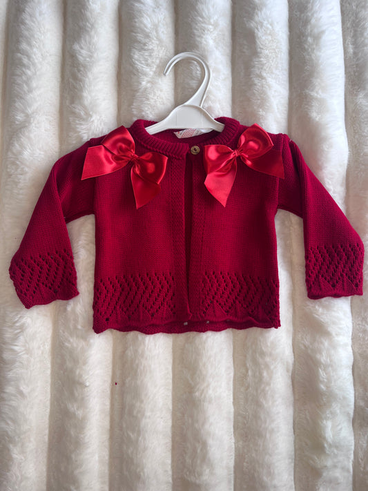 Girls Red Double Bow Cardigan