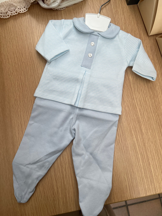 Baby boys blue striped two piece set.