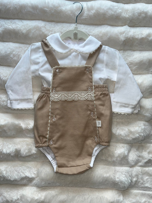 Boys Beige Romper 2 Piece Set 18M