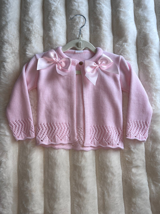 Girls Pink Double Bow Cardigan