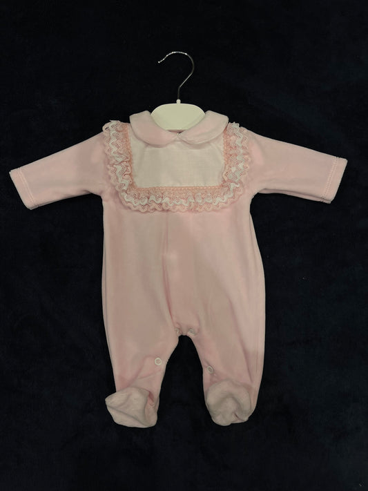 Pink Baby Grow With White And Pink Frill Chest