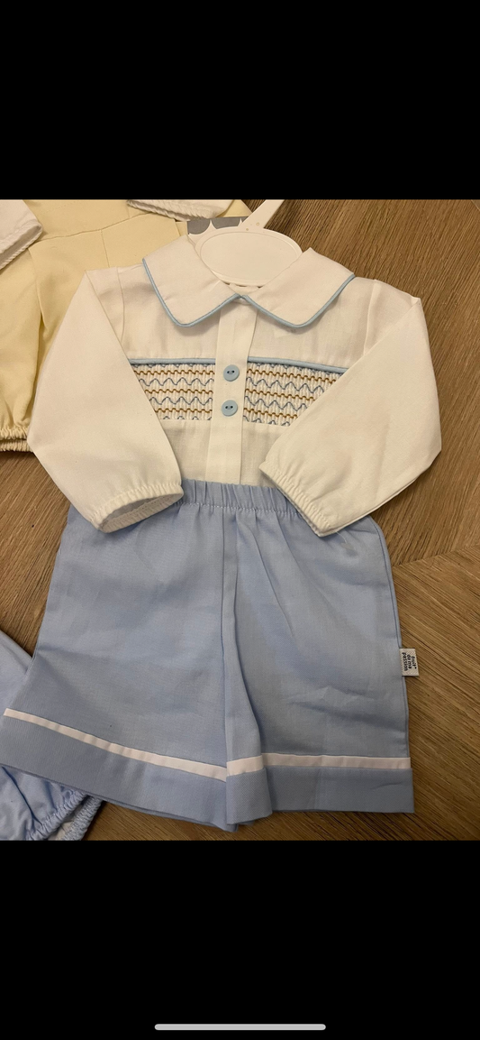 Baby blue & beige smock chest two piece set.
