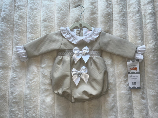 Girls Beige Double Bow Romper