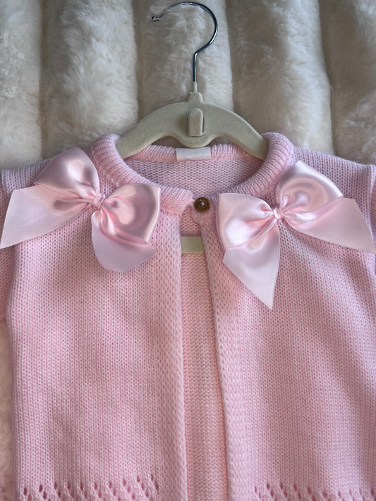 Girls Pink Double Bow Cardigan