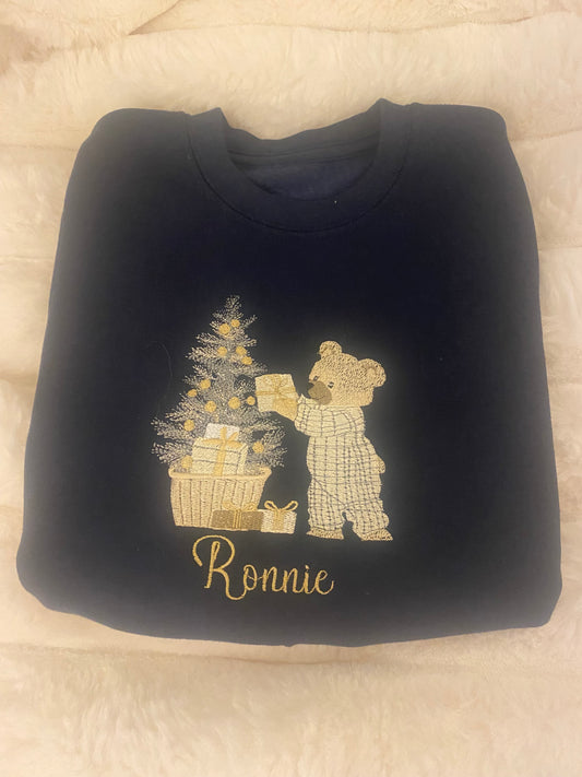 Navy Teddy bear Christmas Jumper With Personalised Name