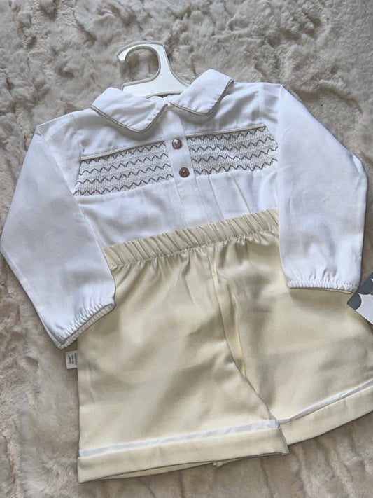 Cream Chest Smocked Suit