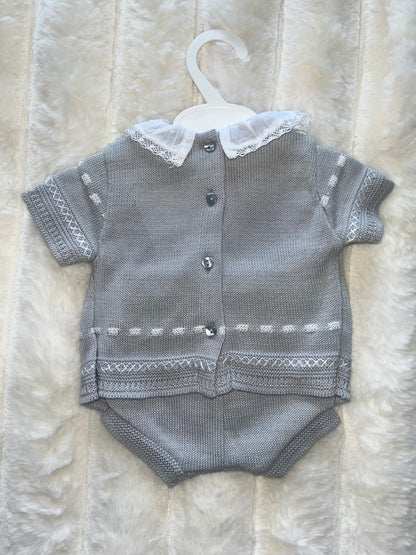 Girls Grey Knit Frill 2 Piece
