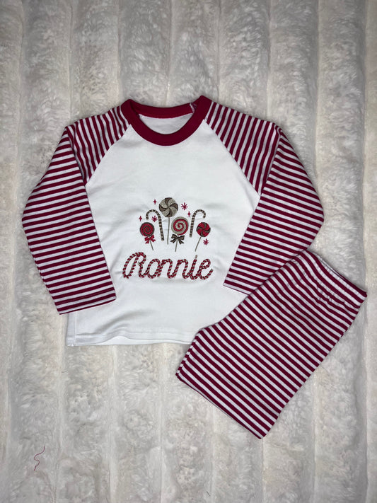 Christmas Lollipops & Candy Cane Personalised Pyjamas