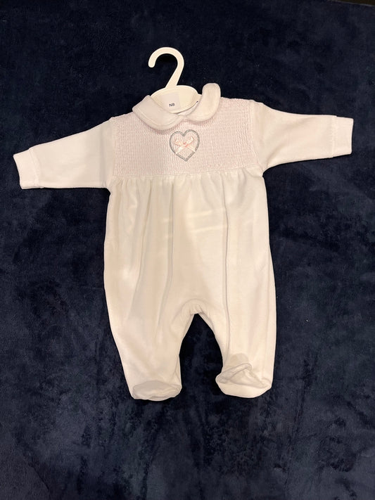 White smock heart chest suit