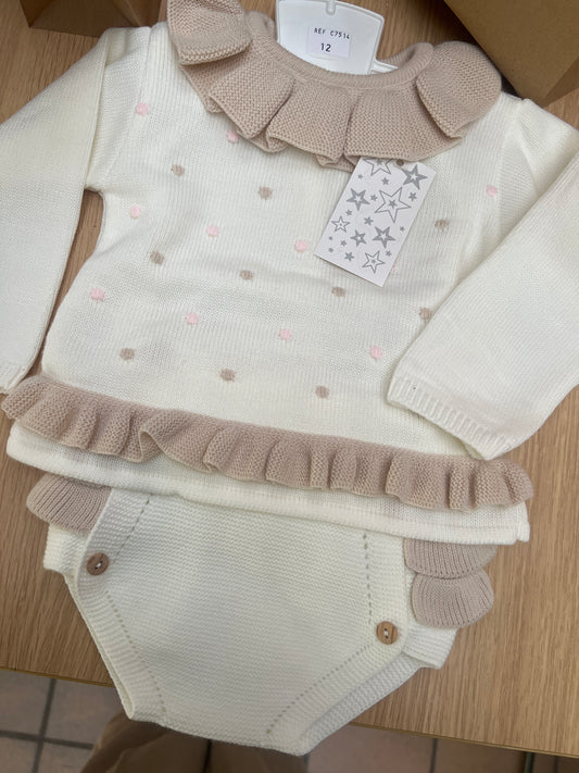 Girls spotty frill two piece.