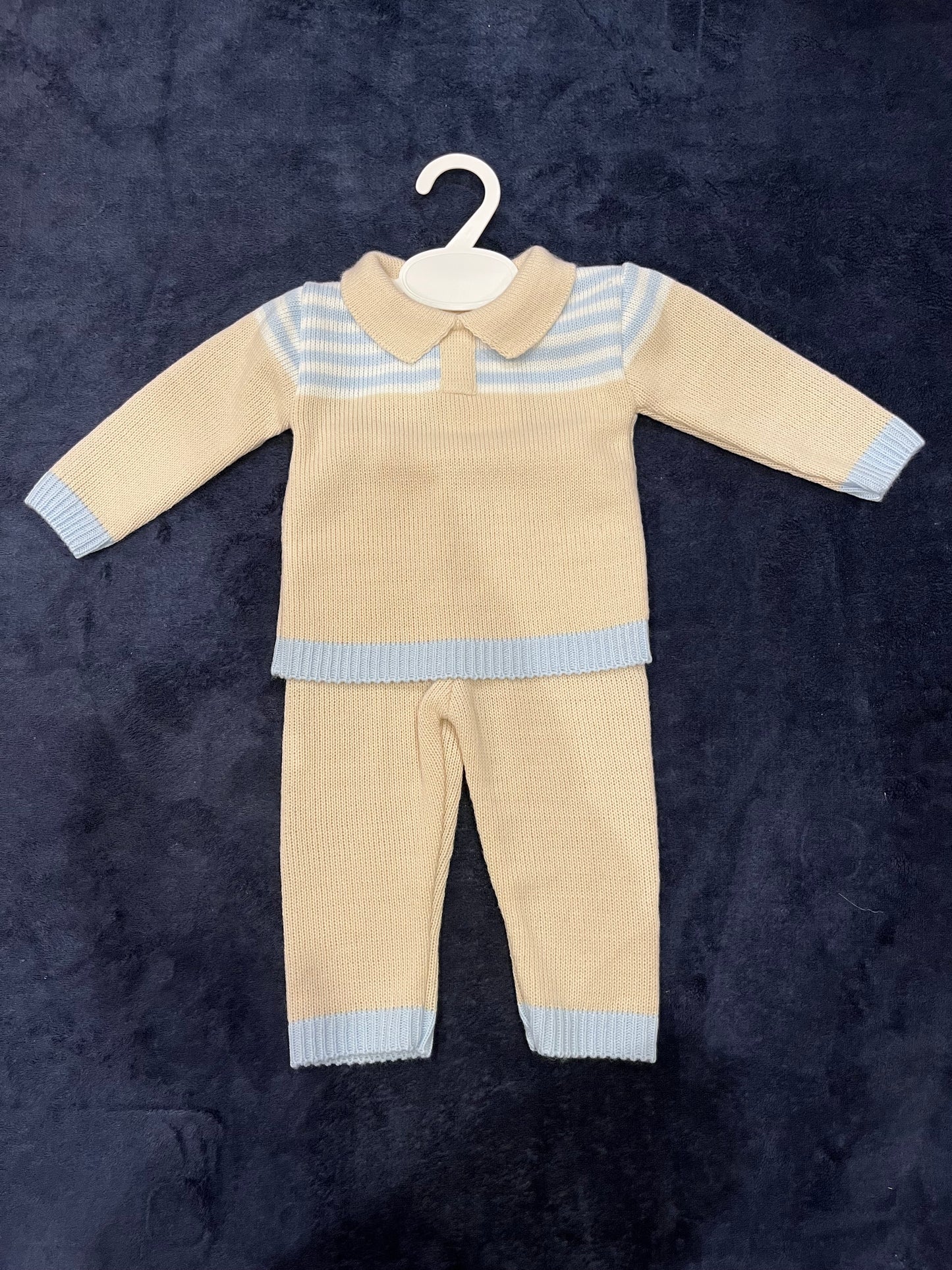 Boys Tan With Blue Stripes Loungewear.