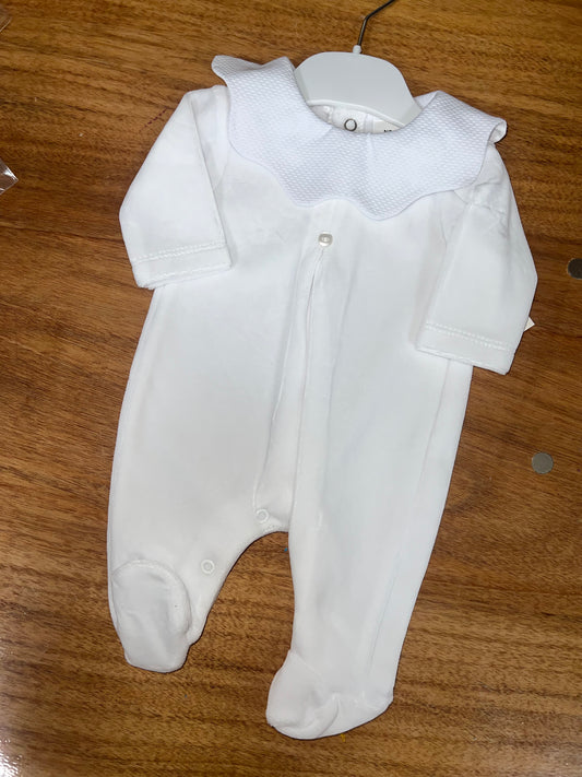 White scalloped velour BabyGrow
