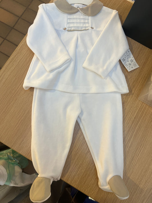 Beige and white velour 2 piece set