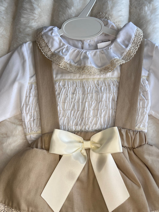 Girls Beige Bow Frill 2 Piece Set