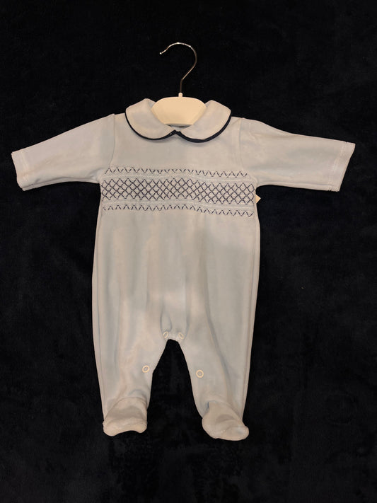 Blue & Navy Smock Chest Velour Suit