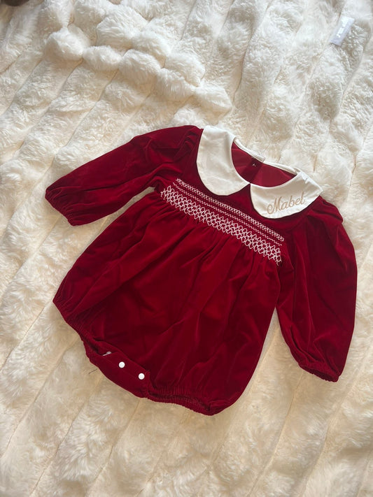 Girls Velour Smock Chest Romper