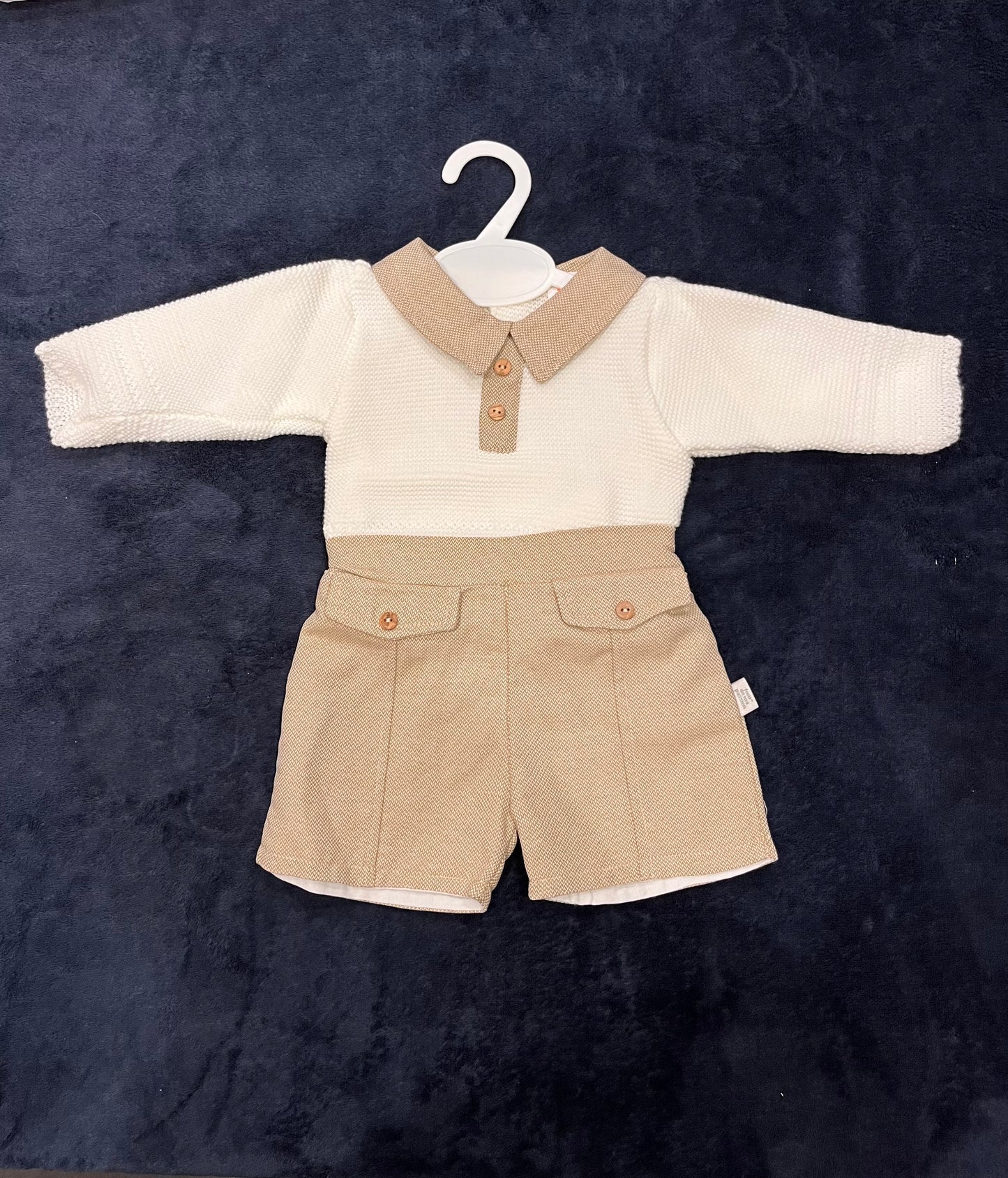 Cream & Beige Jumper Short Set