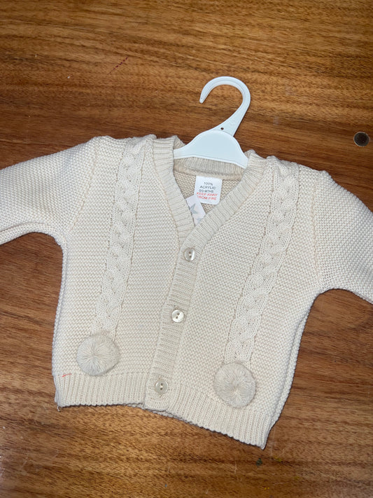 Beige boys double Pom Pom cardigan