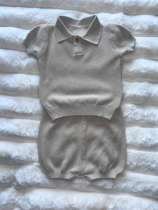 Boys Beige Knitted 2 Piece Set